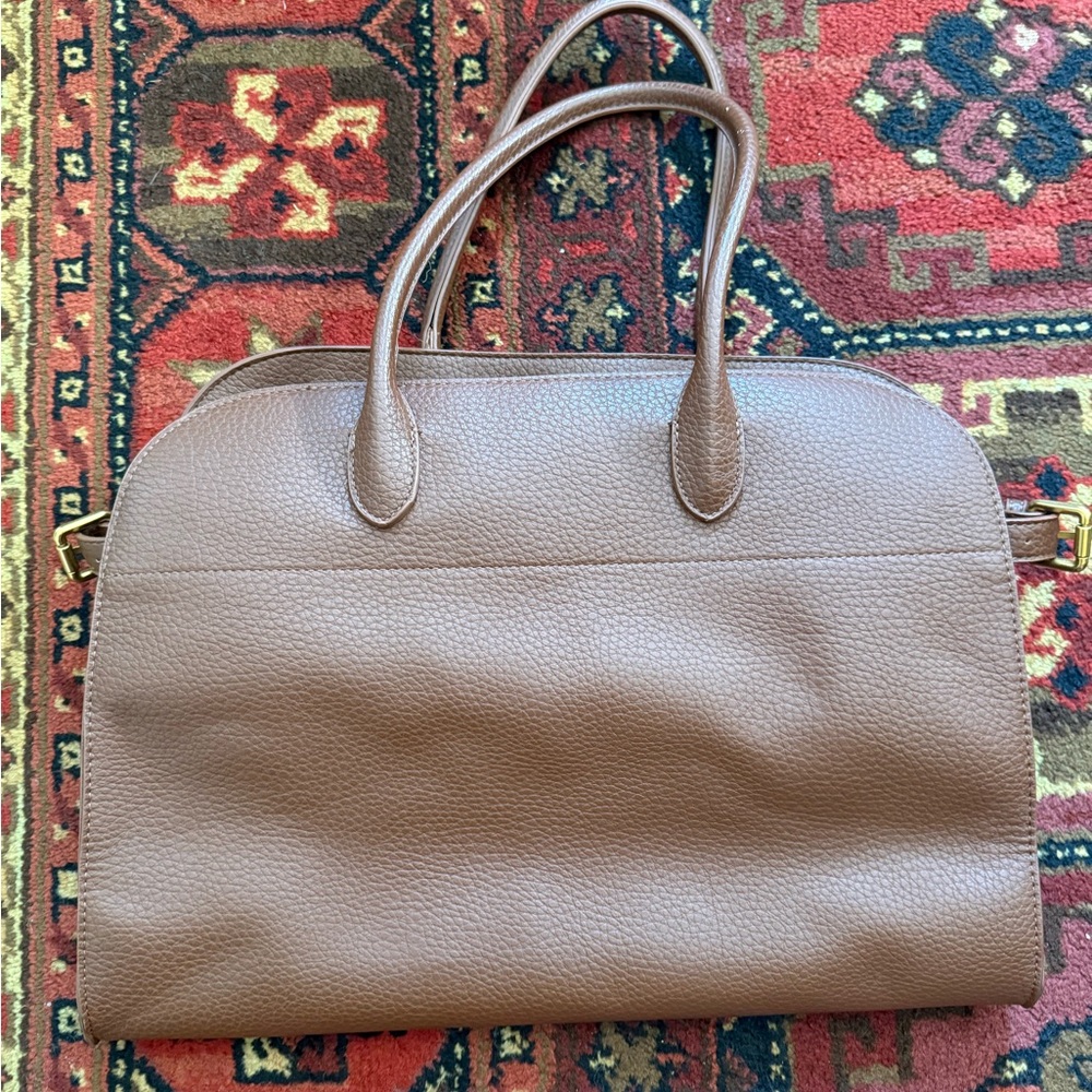 Structured Pebbled Faux Leather Satchel in Brown - Women's Satchel